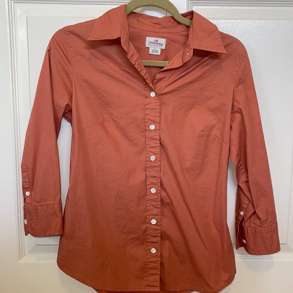Pre owned HABERDASHERY Refined J-point crew stretch button down blouse w/ collar